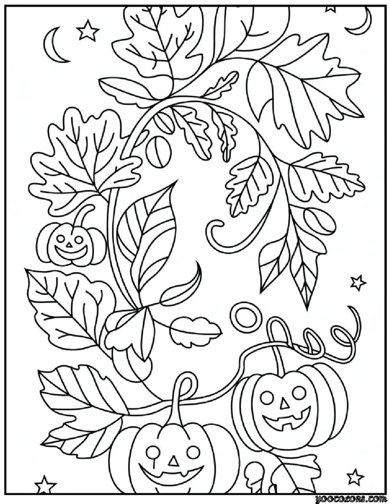 Fall Leaves Coloring Pages 27 fall leaves coloring pages Leaves with pumpkin lanterns.png pdf