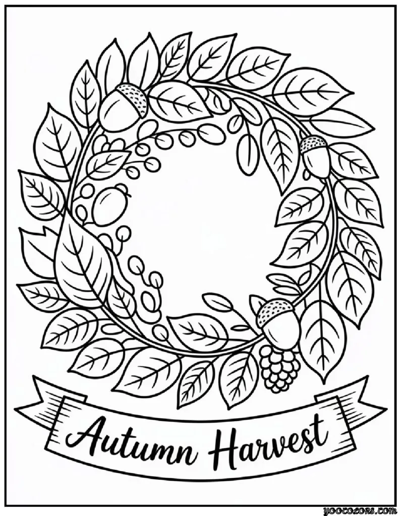 Fall Leaves Coloring Pages 33 fall leaves coloring pages Wreath made of autumn leaves pdf