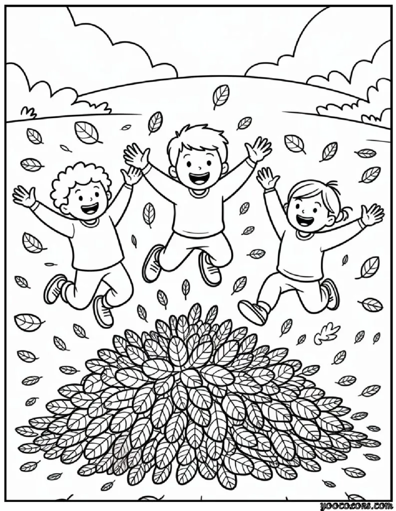 Fall Leaves Coloring Pages 32 fall leaves coloring pages childern jumping into autumn leaves pdf