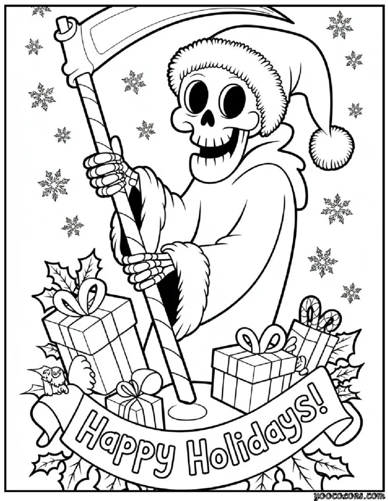 Grim Reaper Coloring Pages: Free, Scary, and Creative Printables 13 grim reaper coloring pages Christmas Grim Reaper holding a candy cane scythe pdf