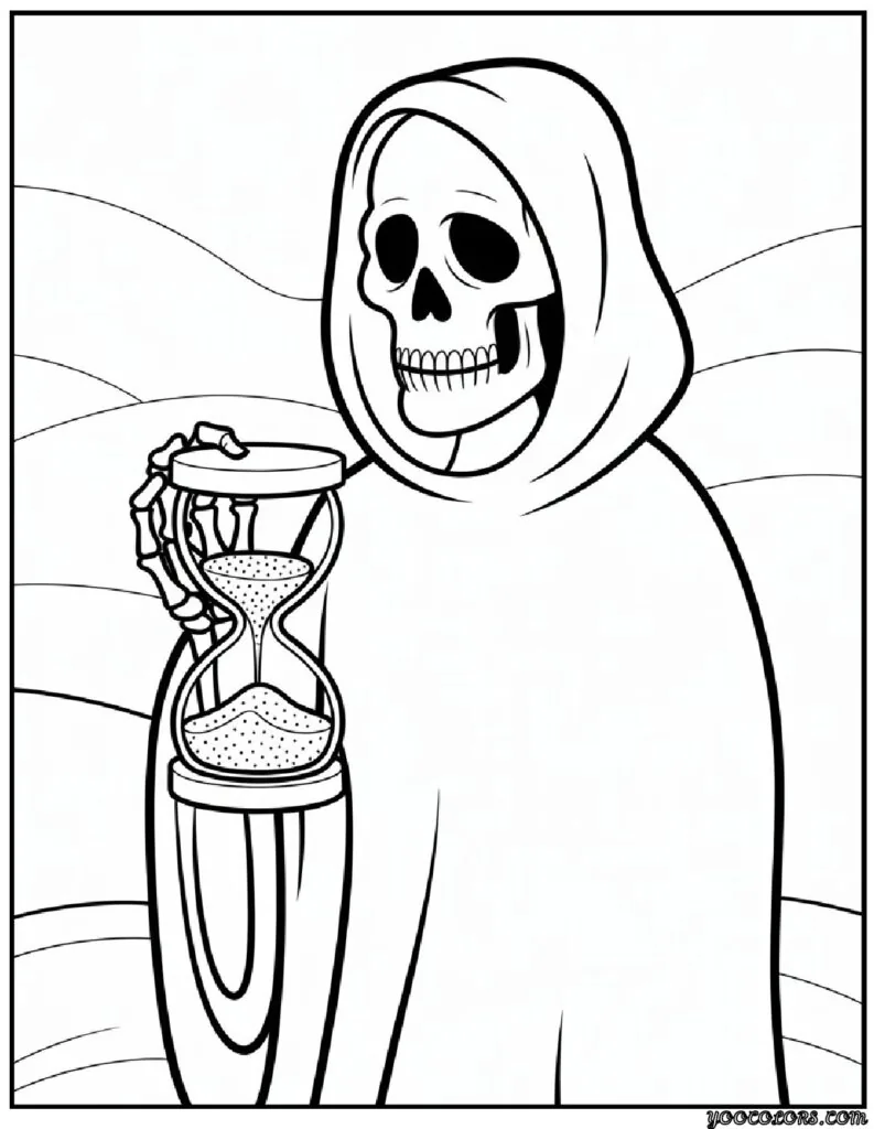 Grim Reaper Coloring Pages: Free, Scary, and Creative Printables 3 grim reaper coloring pages Grim Reaper holding an hourglass pdf