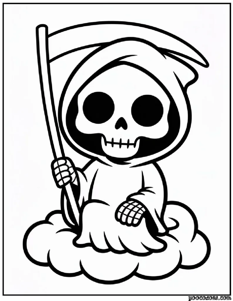 Grim Reaper Coloring Pages: Free, Scary, and Creative Printables 12 grim reaper coloring pasges Chibi Grim Reaper sitting on a cloud pdf