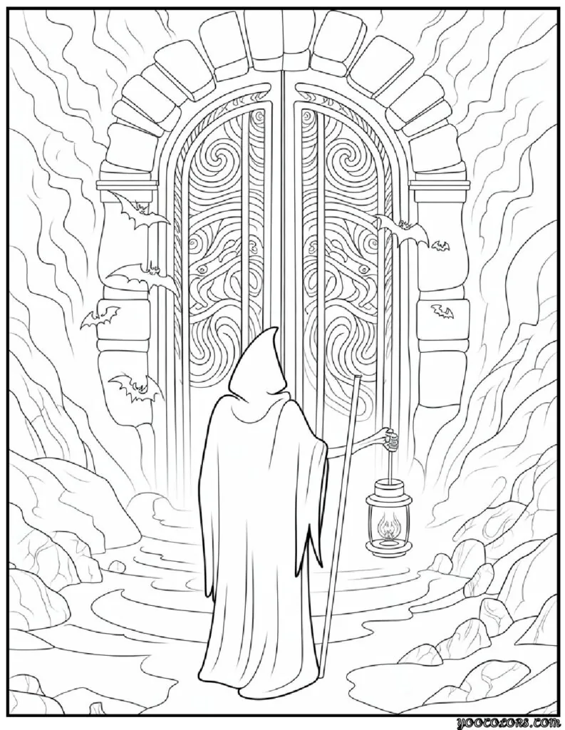 Grim Reaper Coloring Pages: Free, Scary, and Creative Printables 8 grim reaper coloring pasges Grim Reaper at the gates of the underworld pdf