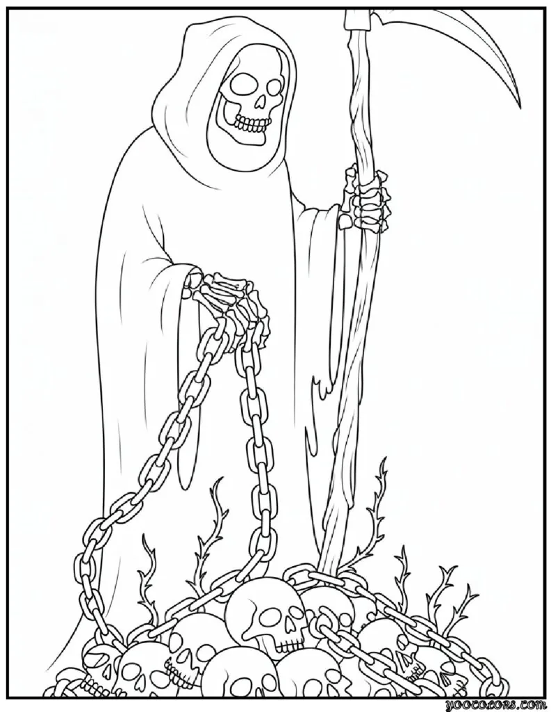 Grim Reaper Coloring Pages: Free, Scary, and Creative Printables 14 grim reaper coloring pasges Grim Reaper with chains wrapping pdf