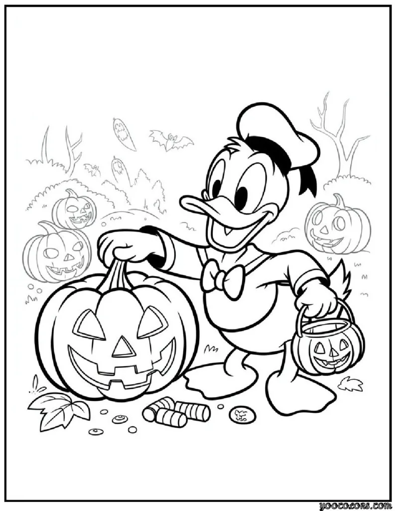 Halloween Coloring Pages Disney Featuring 20 Fun and Spooky Characters 6 halloween coloring pages disney Donald Duck Halloween Pumpkin pdf