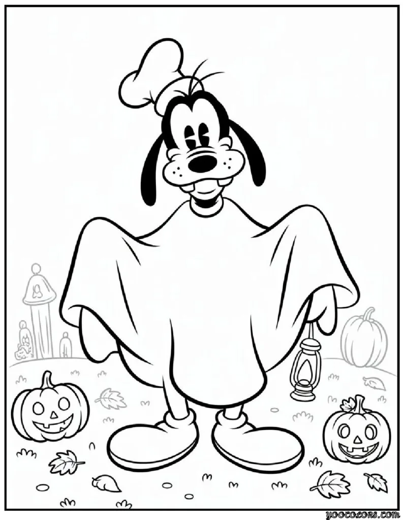 Halloween Coloring Pages Disney Featuring 20 Fun and Spooky Characters 5 halloween coloring pages disney Goofy as a Friendly Ghost pdf