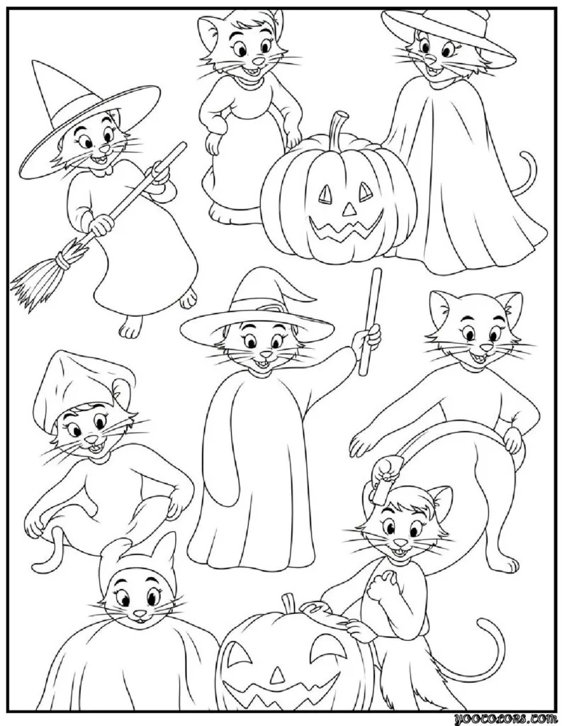Halloween Coloring Pages Disney Featuring 20 Fun and Spooky Characters 12 halloween coloring pages disney Marie from The Aristocats in Costume pdf