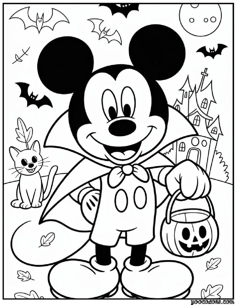 Halloween Coloring Pages Disney Featuring 20 Fun and Spooky Characters 4 halloween coloring pages disney Mickey Mouse as a Vampire 1 pdf