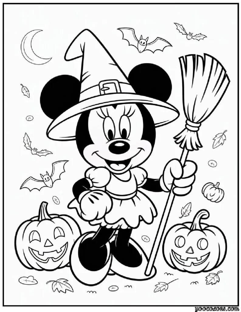 Halloween Coloring Pages Disney Featuring 20 Fun and Spooky Characters 3 halloween coloring pages disney Minnie Mouse Witch Costume pdf