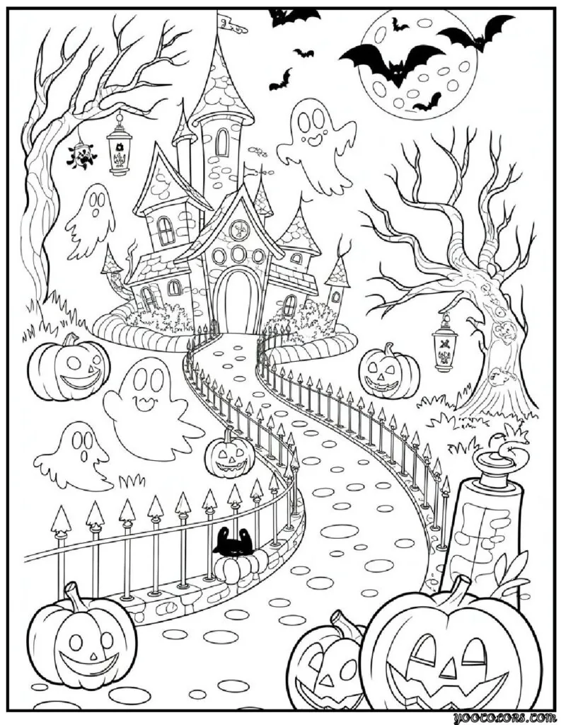 Halloween Coloring Pages Disney Featuring 20 Fun and Spooky Characters 15 halloween coloring pages disney Spooky Disney Landscape Coloring Page pdf