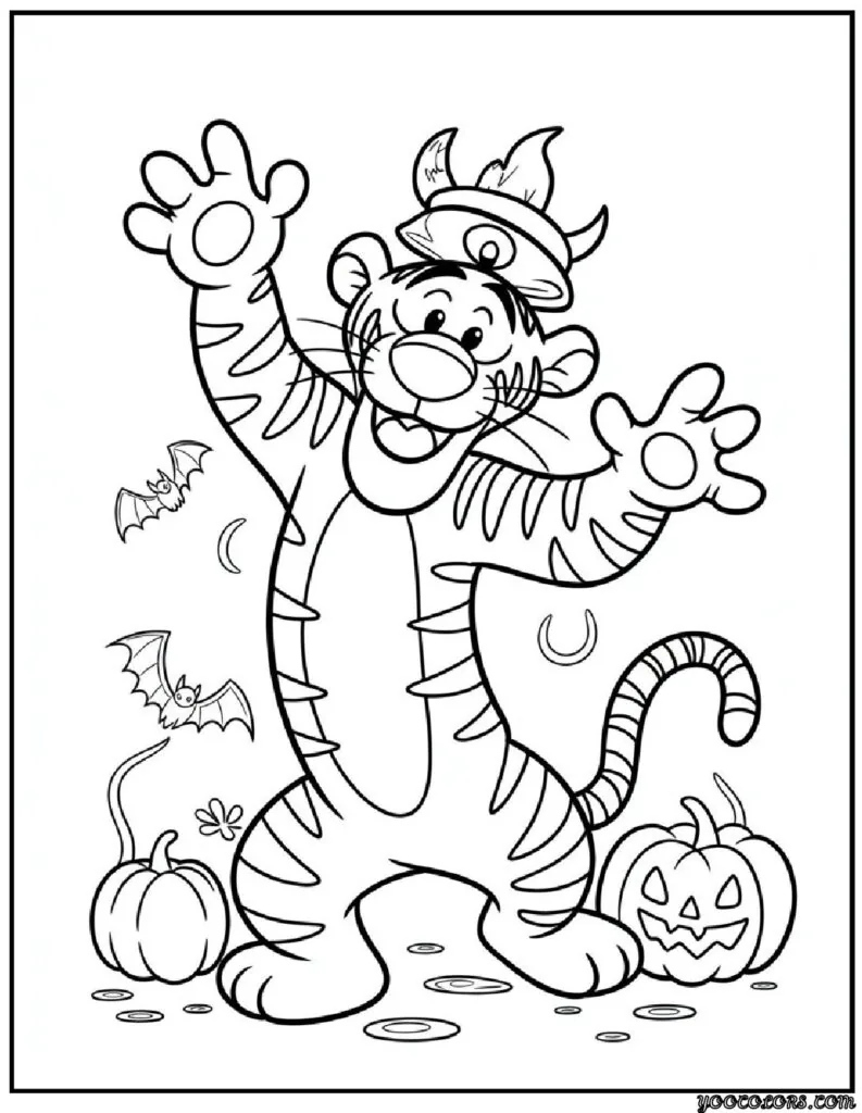 Halloween Coloring Pages Disney Featuring 20 Fun and Spooky Characters 7 halloween coloring pages disney Tigger in a Monster Outfit pdf
