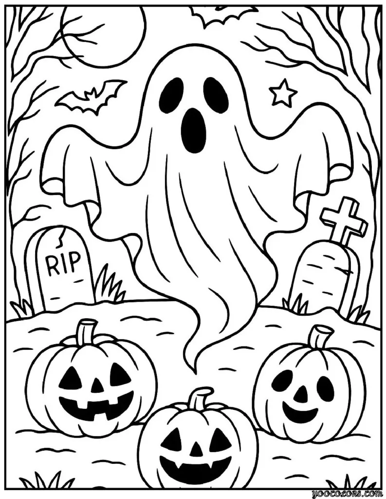 Halloween Coloring Pages Ghost: Free Printables for Kids & Adults 8 halloween coloring pages ghost Cute Ghost with Witch Hat 1 pdf