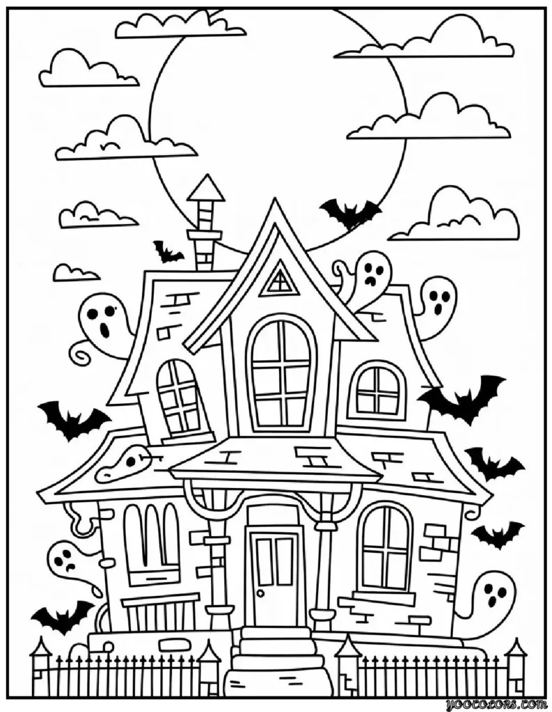 Halloween Coloring Pages Ghost: Free Printables for Kids & Adults 5 halloween coloring pages ghost Haunted House with Ghosts pdf