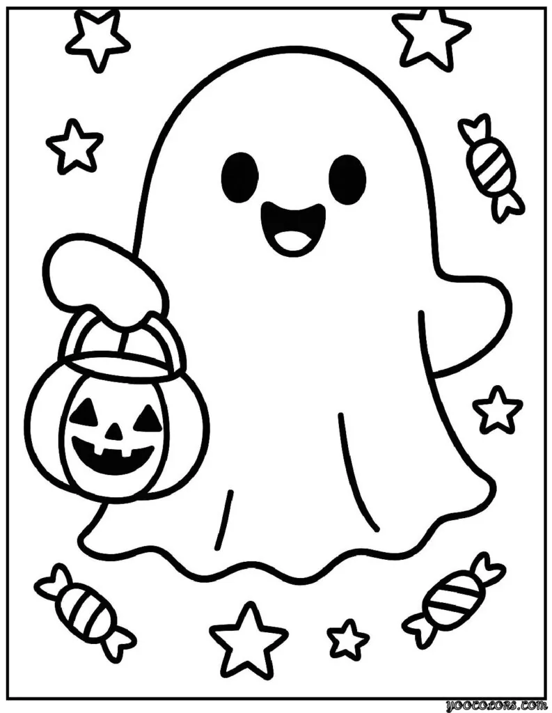 Halloween Coloring Pages Ghost: Free Printables for Kids & Adults 3 halloween coloring pages ghost Smiling Ghost Trick or Treating pdf