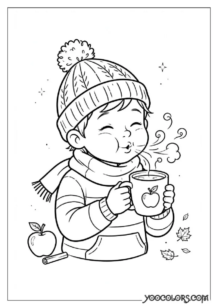 34 Fall Coloring Pages for Kids: Fun, Free & Creative Autumn Printables 11 kid blowing cider pdf