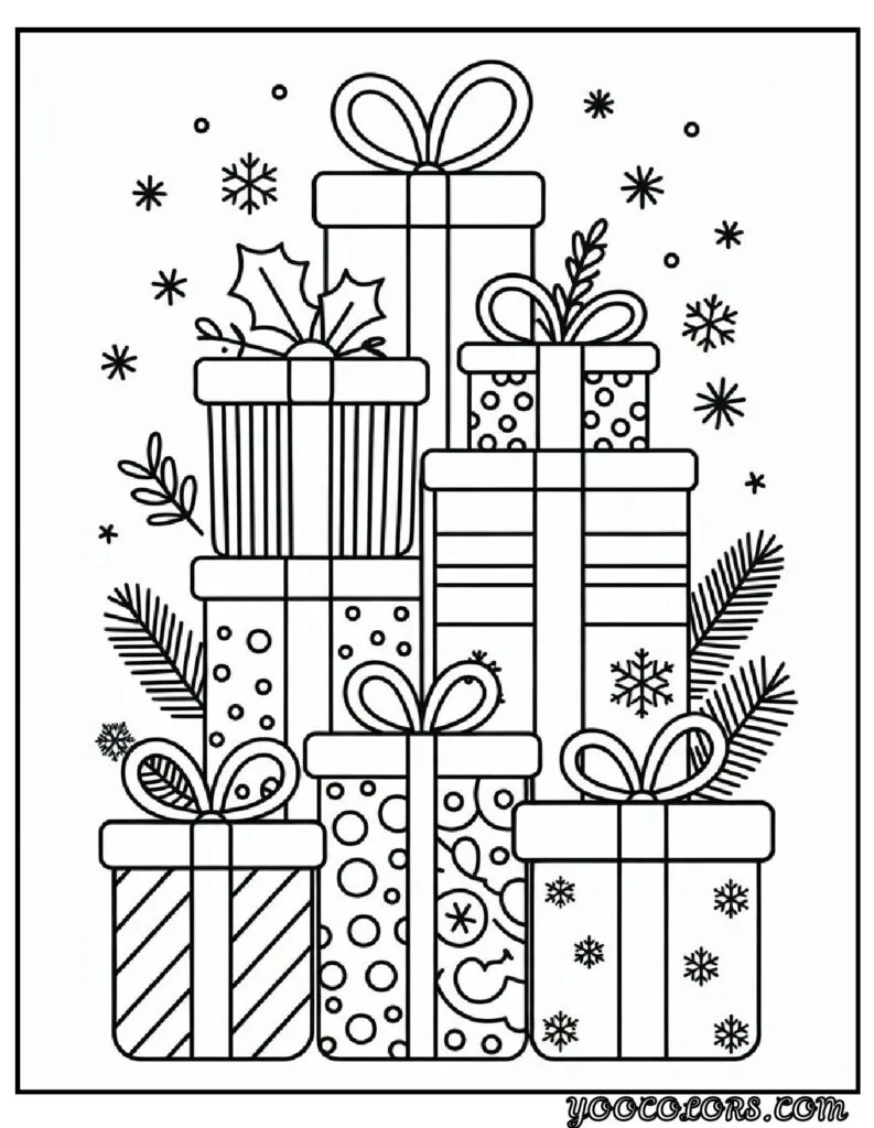 Merry Christmas Coloring Pages for Kids and Adults: 18 Fun Designs to Download 12 merry christmas cloring pages Christmas Present Stack pdf