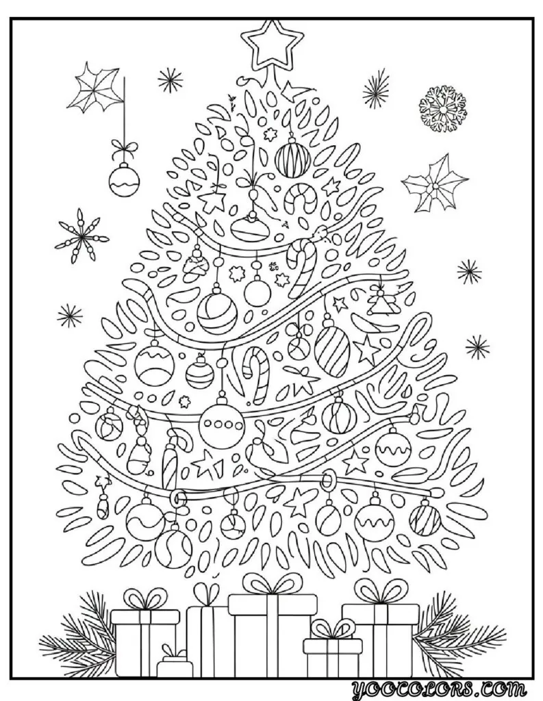 Merry Christmas Coloring Pages for Kids and Adults: 18 Fun Designs to Download 6 merry christmas cloring pages Christmas Tree with Ornaments pdf