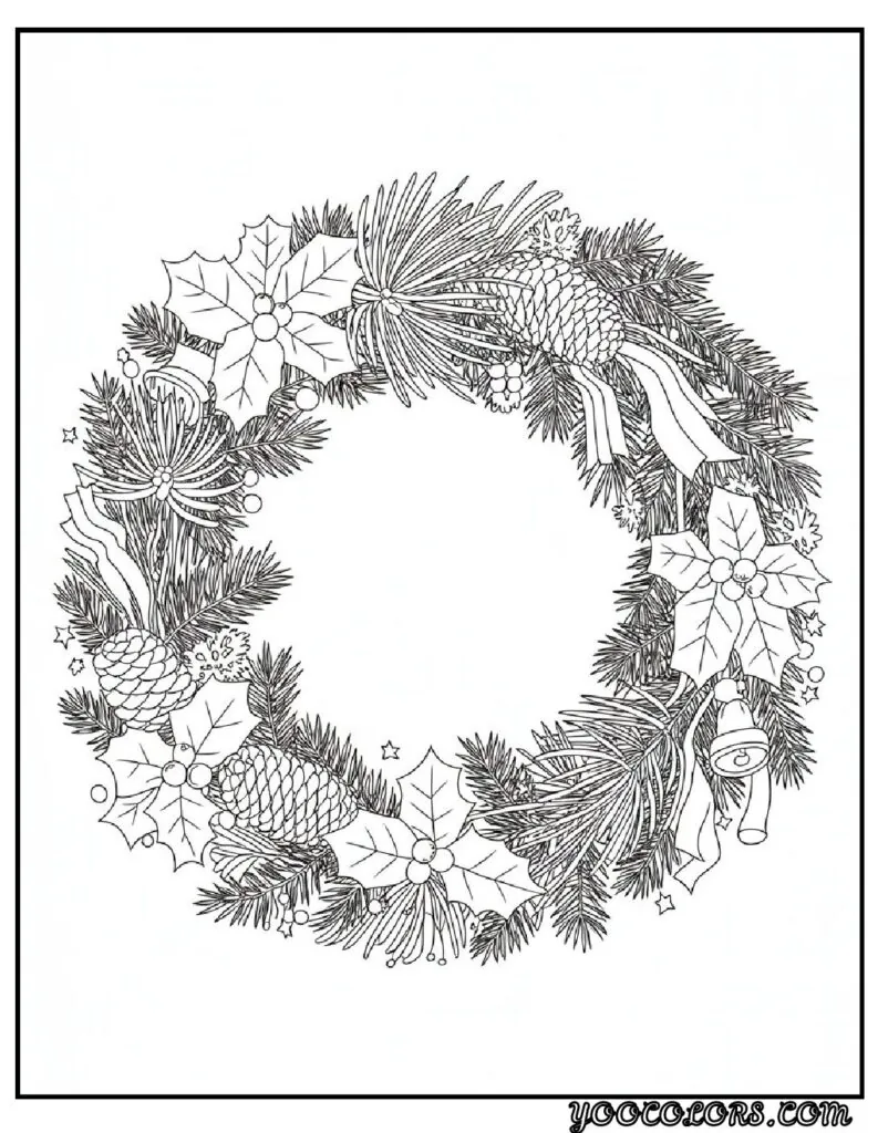 Merry Christmas Coloring Pages for Kids and Adults: 18 Fun Designs to Download 9 merry christmas cloring pages Christmas Wreath Outline pdf