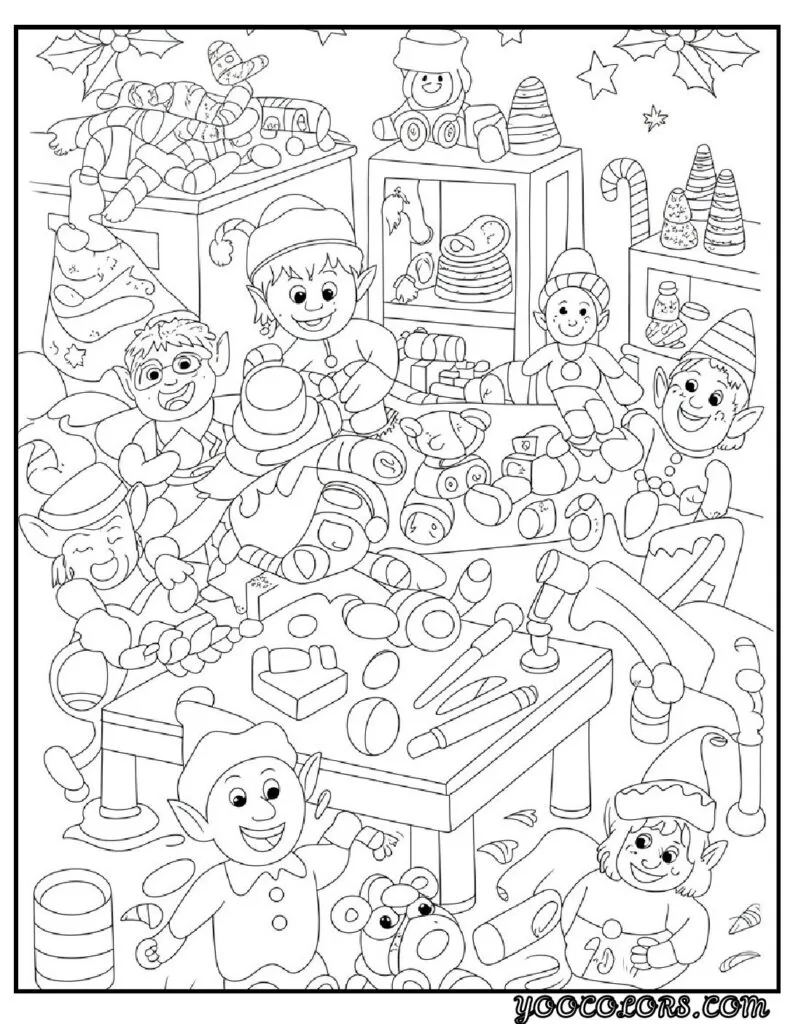 Merry Christmas Coloring Pages for Kids and Adults: 18 Fun Designs to Download 13 merry christmas cloring pages Elves Making Toys pdf