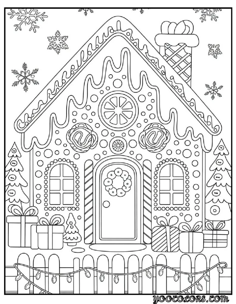 Merry Christmas Coloring Pages for Kids and Adults: 18 Fun Designs to Download 5 merry christmas cloring pages Gingerbread House Design pdf