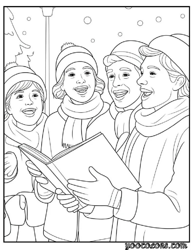 Merry Christmas Coloring Pages for Kids and Adults: 18 Fun Designs to Download 17 merry christmas cloring pages Joyful Carolers Singing pdf