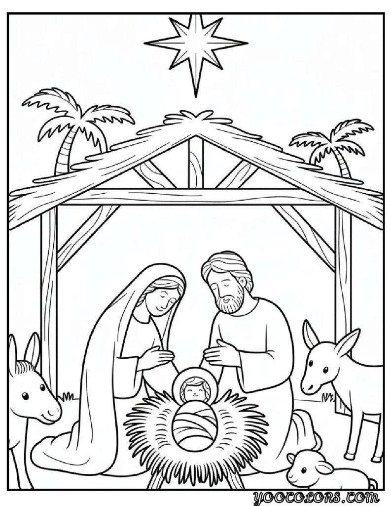 Merry Christmas Coloring Pages for Kids and Adults: 18 Fun Designs to Download 8 merry christmas cloring pages Nativity Scene Coloring pdf