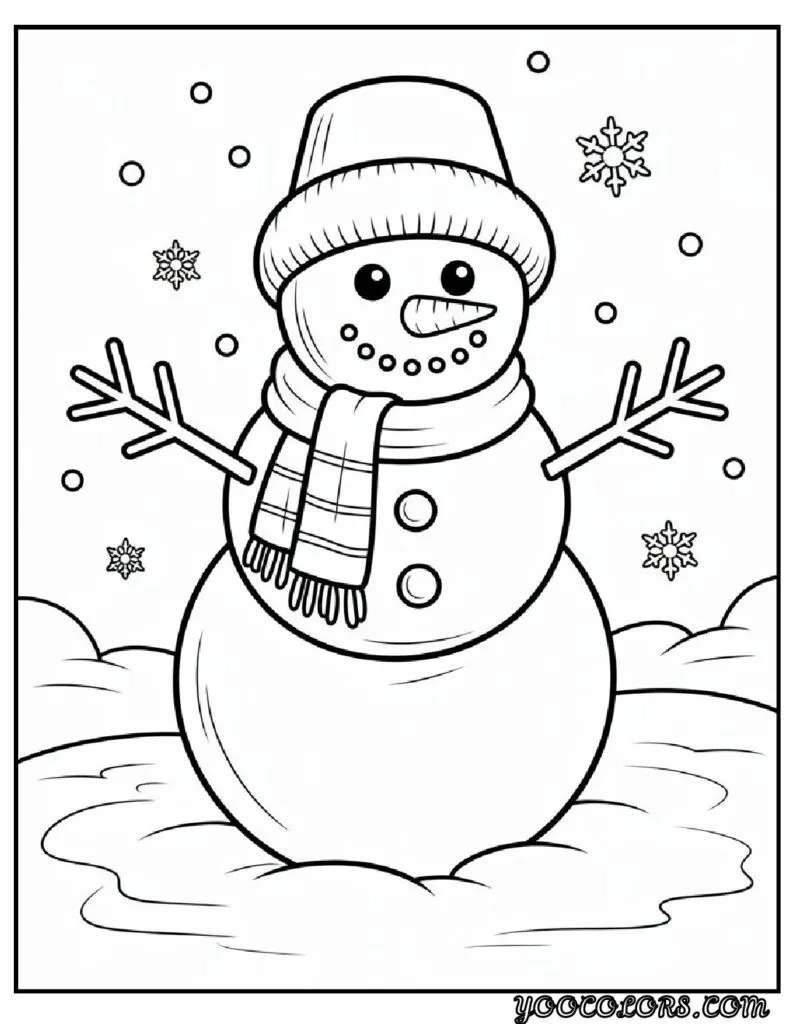 Merry Christmas Coloring Pages for Kids and Adults: 18 Fun Designs to Download 10 merry christmas cloring pages Snowman with Scarf and Hat pdf