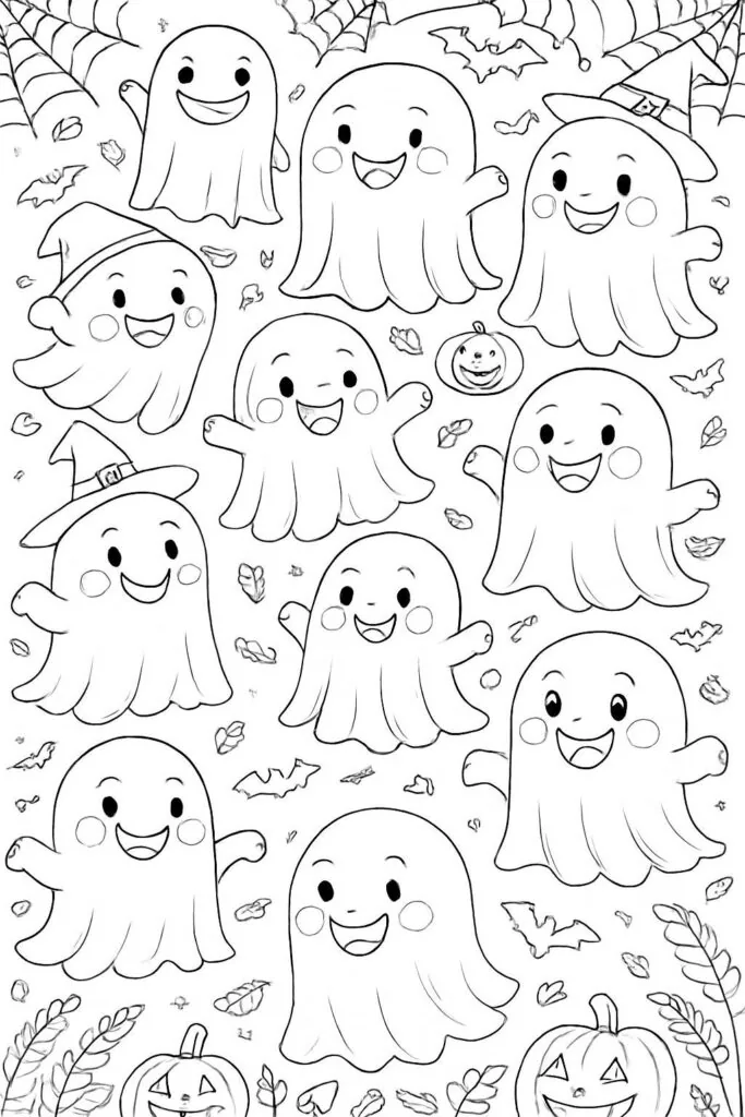 Halloween Coloring Pages for Kids Featuring 16 Cute and Friendly Characters and Scenes 19 ghost