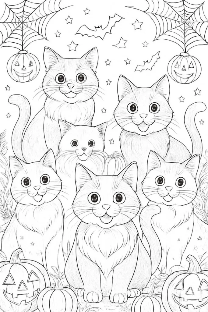 Halloween Coloring Pages for Kids Featuring 16 Cute and Friendly Characters and Scenes 21 halloween cats