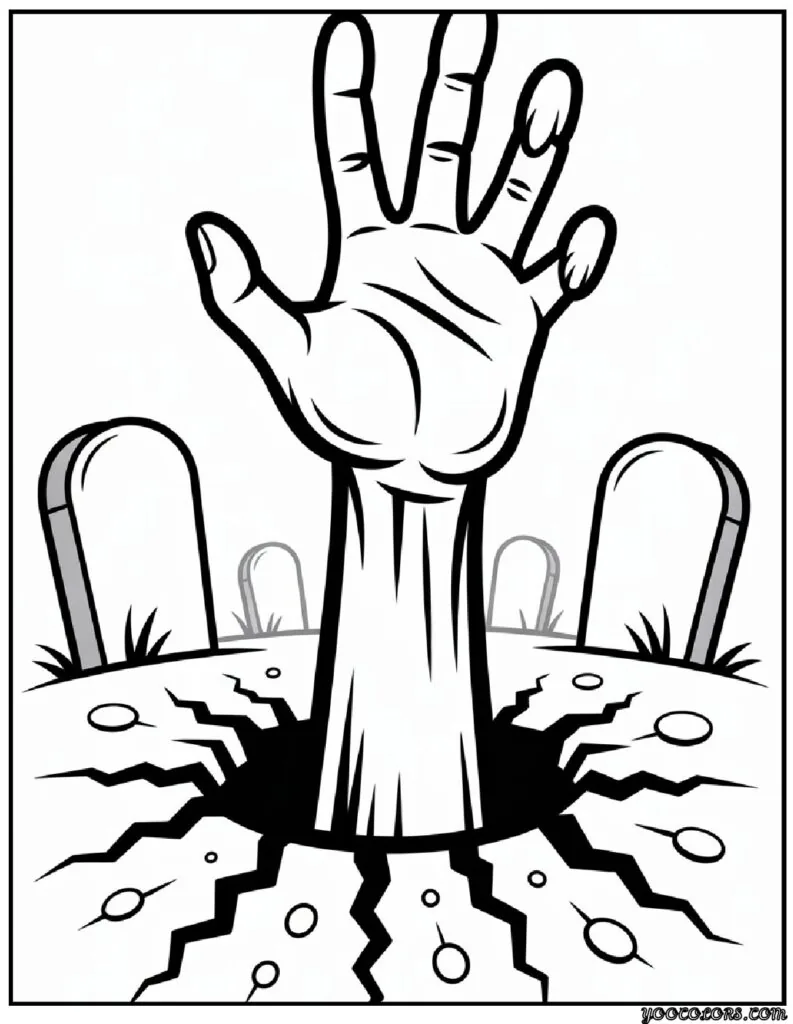 Zombie Coloring Pages: Scary, Cute, and Creative Free Printables 5 zombie coloring pages Zombie hand rising from a grave 2 pdf