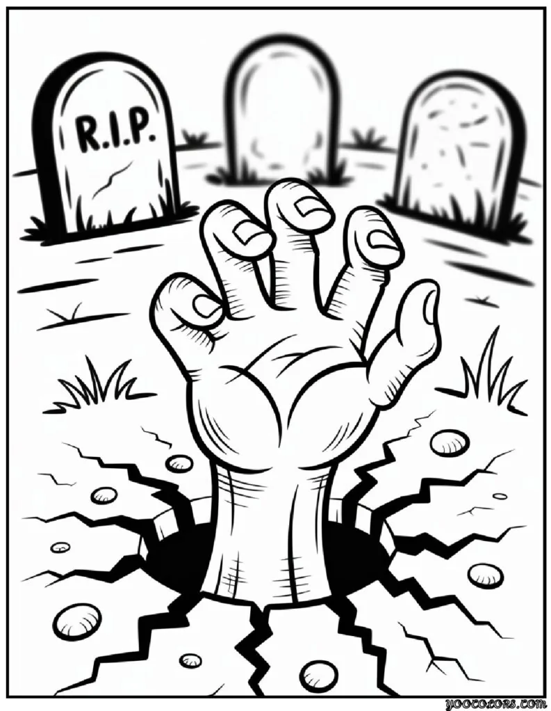Zombie Coloring Pages: Scary, Cute, and Creative Free Printables 3 zombie coloring pages Zombie hand rising from a grave pdf