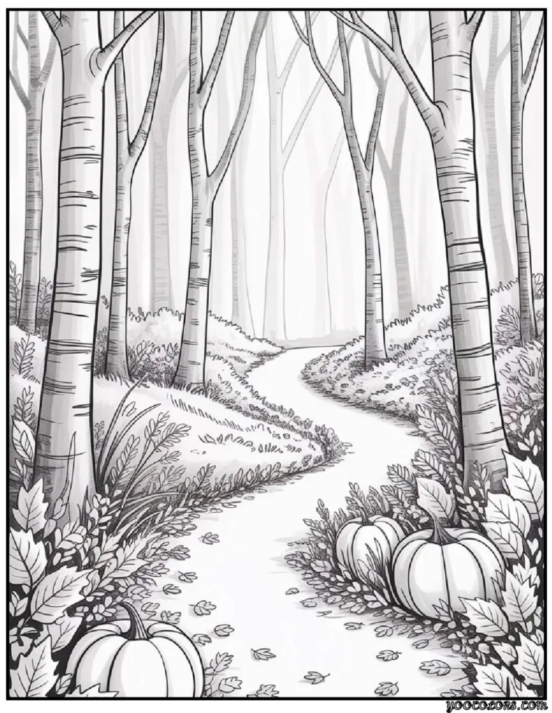 Thanksgiving Coloring Pages for Adults – Mindful, Modern & Perfect for Cozy Fall Nights 3 Autumn Forest Path.webp pdf