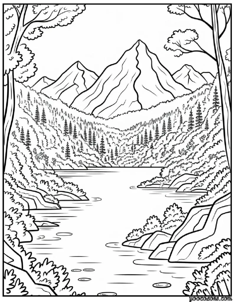 Autumn Fall Coloring Pages – Cozy, Printable & Fun for All Ages 6 Autumn Mountainscape with Lake.webp autumn fall coloring pages pdf