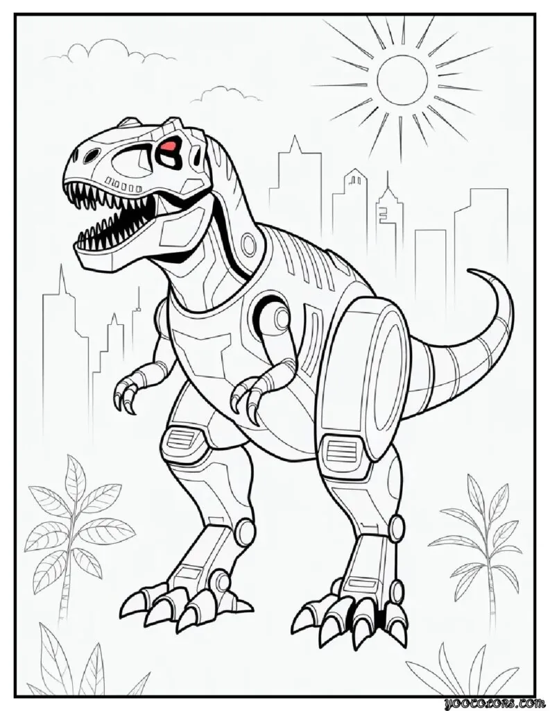 Dinosaur Robot Coloring Pages – Free & Printable Fun 6 Dinosaur Robot Coloring Pages cyber t rex mecha warrior robot dinosaur.webp pdf
