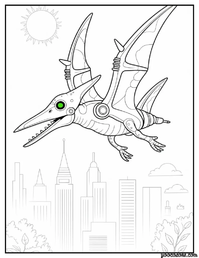 Dinosaur Robot Coloring Pages – Free & Printable Fun 8 Dinosaur Robot Coloring Pages pterodactyl sky mecha.webp pdf