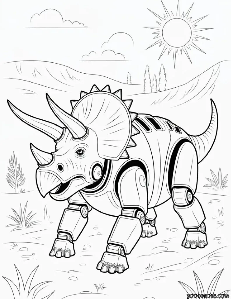 Dinosaur Robot Coloring Pages – Free & Printable Fun 12 Dinosaur Robot Coloring Pages triciratops battle bot.webp pdf