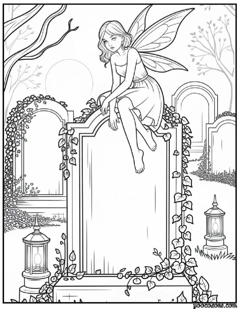 Gothic Fairy Coloring Pages: A Magical & Spooky Coloring Adventure 4 Gothic fairy coloring pages Cemetery Gothic Fairy.webp pdf