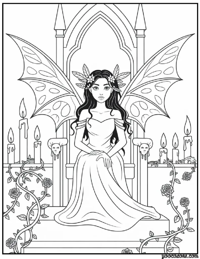 Gothic Fairy Coloring Pages: A Magical & Spooky Coloring Adventure 10 Gothic fairy coloring pages Gothic Fairy Queen on a Throne.webp 1 pdf