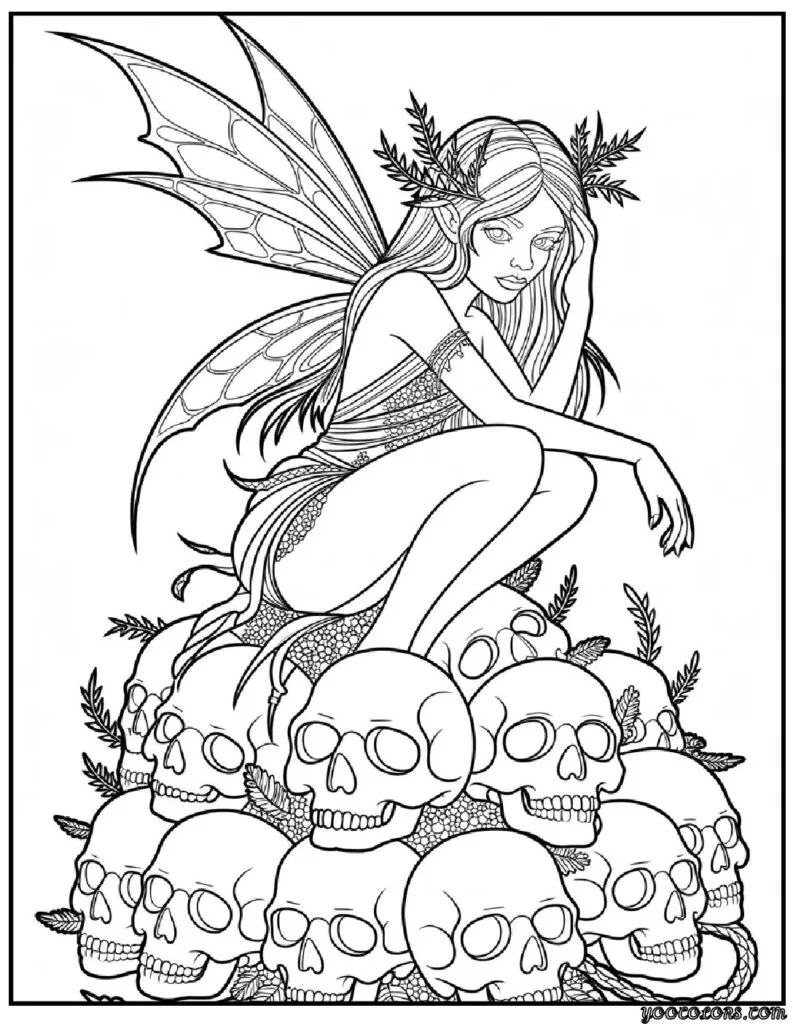 Gothic Fairy Coloring Pages: A Magical & Spooky Coloring Adventure 9 Gothic fairy coloring pages Gothic Fairy with Skull Accents.webp pdf