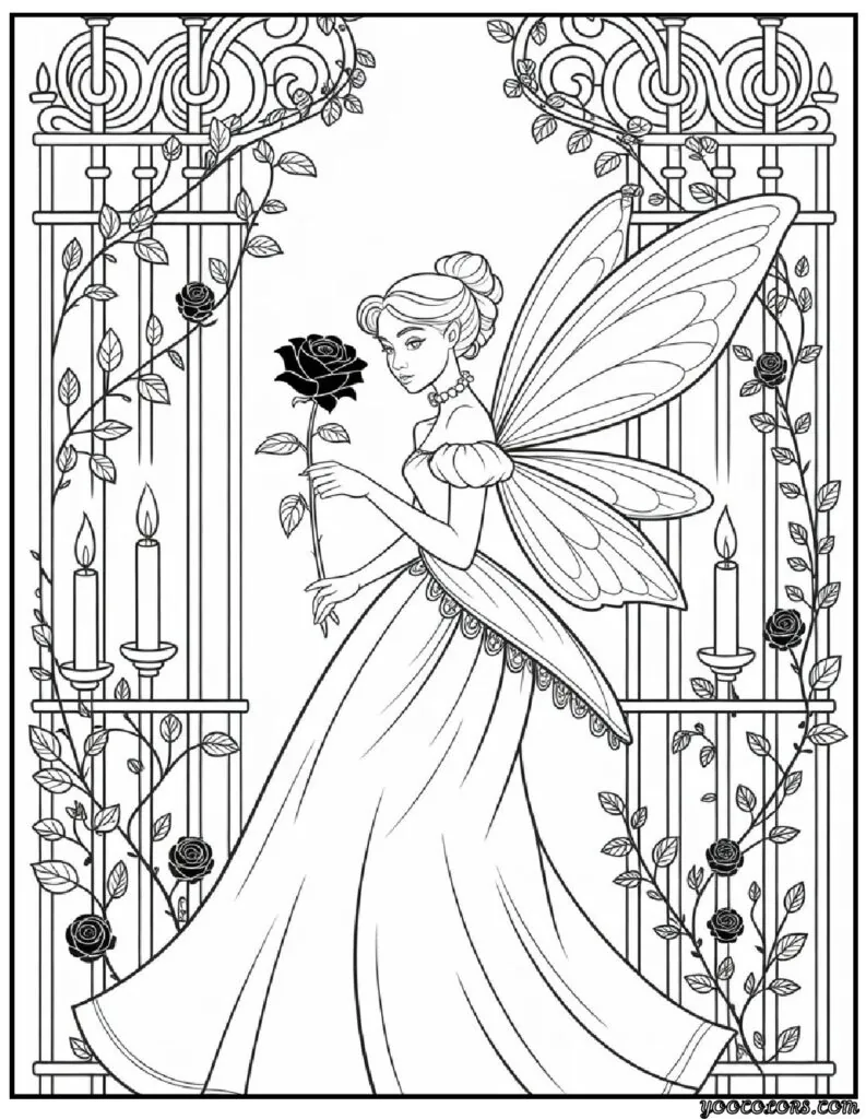 Gothic Fairy Coloring Pages: A Magical & Spooky Coloring Adventure 12 Gothic fairy coloring pages Victorian Gothic Fairy with Roses.webp pdf