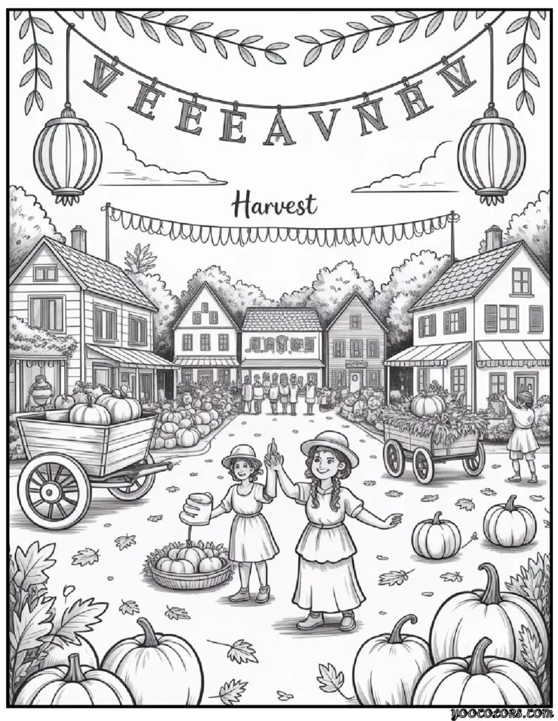 Autumn Fall Coloring Pages – Cozy, Printable & Fun for All Ages 8 Harvest Festival Scene.webp autumn fall coloring pages pdf