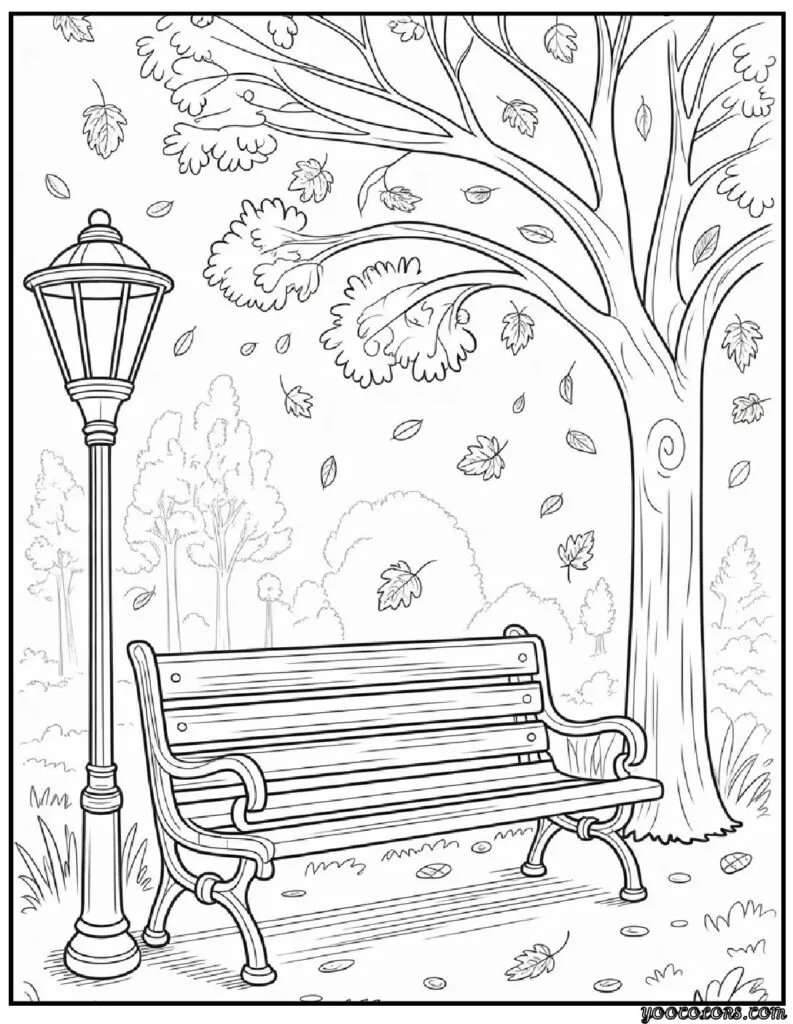 Autumn Fall Coloring Pages – Cozy, Printable & Fun for All Ages 11 Park Bench Under Autumn Tree.webp autumn fall coloring pages 1 pdf