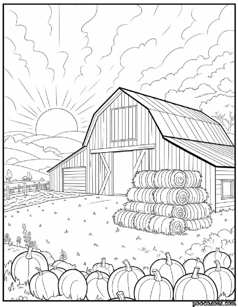 Autumn Fall Coloring Pages – Cozy, Printable & Fun for All Ages 4 Rustic Barn at Sunset.webp autumn fall coloring pages pdf