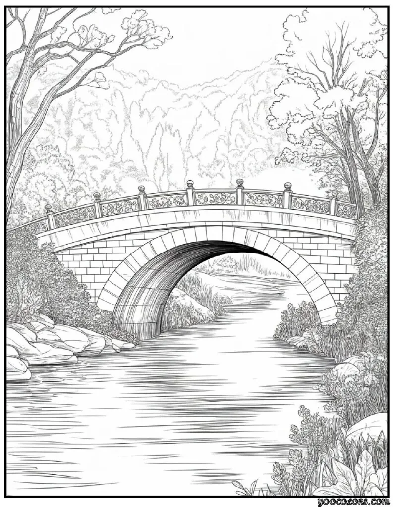 Autumn Fall Coloring Pages – Cozy, Printable & Fun for All Ages 9 Scenic Autumn Bridge.webp autumn fall coloring pages pdf