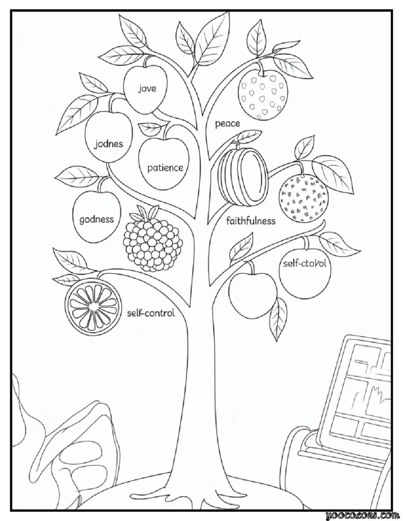 Sunday School Free Printable Bible Coloring Pages PDF 9 Sunday School Free Printable Bible Coloring Pages PDF Fruits of the Spirit Tree.png pdf