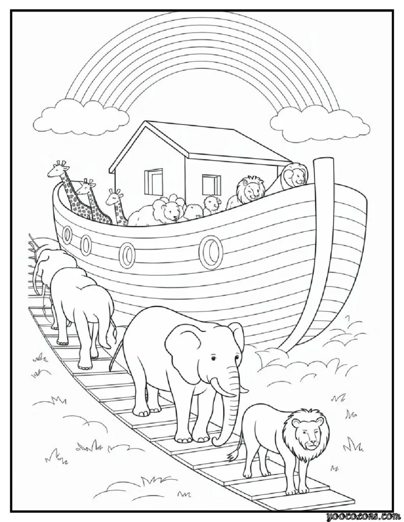 Sunday School Free Printable Bible Coloring Pages PDF 5 Sunday School Free Printable Bible Coloring Pages PDF Noahs Ark Animals Boarding.png pdf