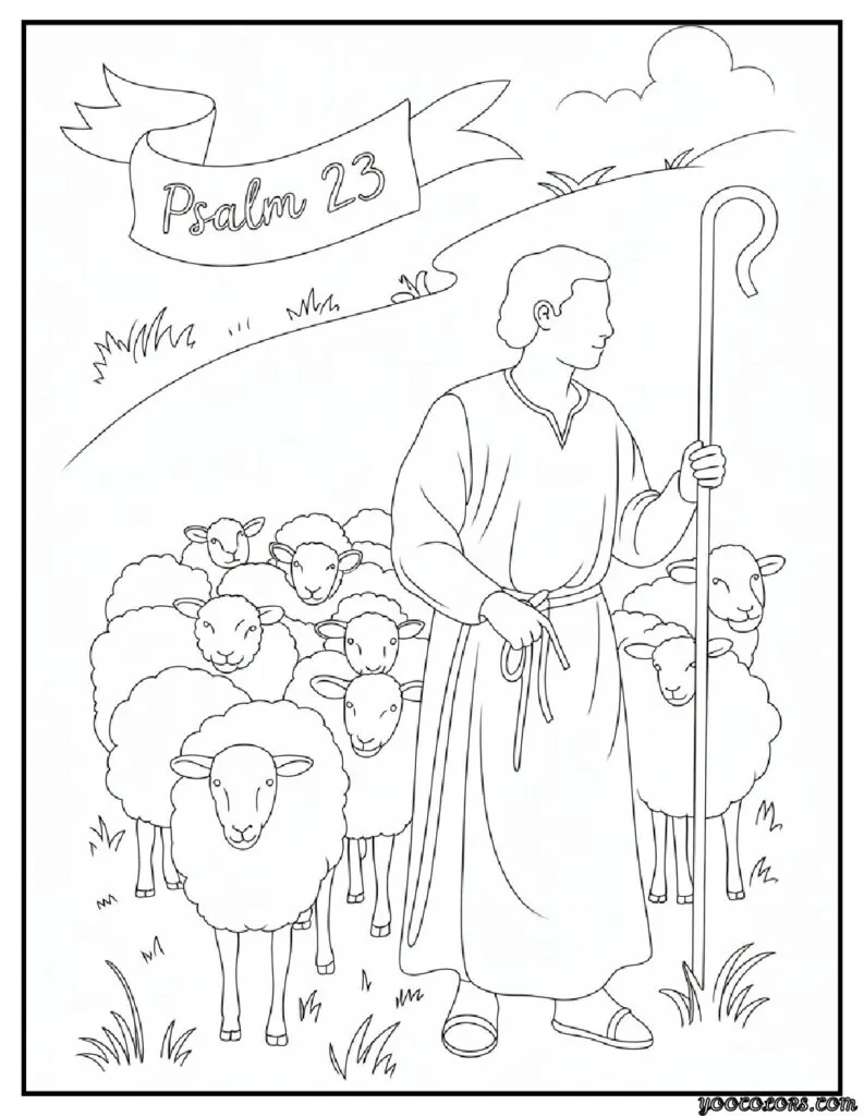 Sunday School Free Printable Bible Coloring Pages PDF 6 Sunday School Free Printable Bible Coloring Pages PDF Shepherd and Sheep Scene.png pdf