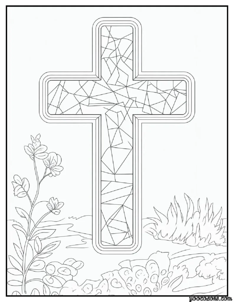 Sunday School Free Printable Bible Coloring Pages PDF 4 Sunday School Free Printable Bible Coloring Pages PDF Stained Glass Cross Easy Style.png pdf
