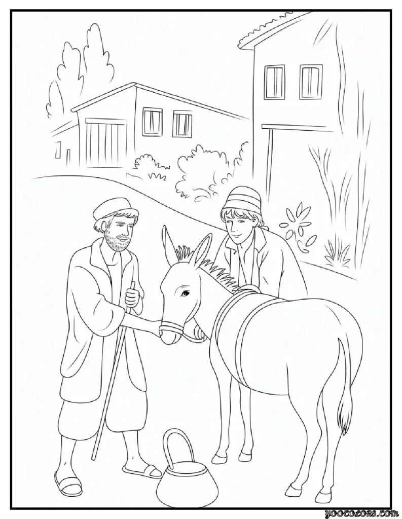Sunday School Free Printable Bible Coloring Pages PDF 10 Sunday School Free Printable Bible Coloring Pages PDF The Good Samaritan Scene.png pdf
