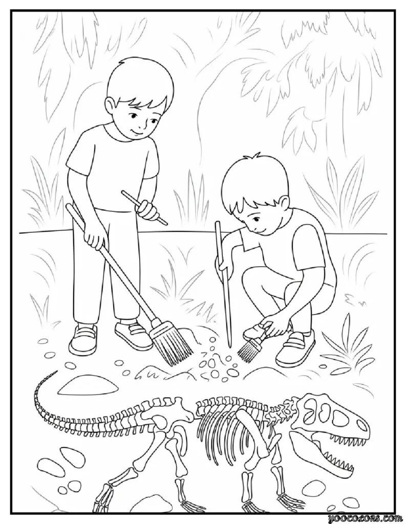 Dinosaur Skeleton Coloring Pages – Fun Fossil Printables for Kids 3 dinosaur skeleton coloring pages Archaeologist Dig Scene.webp pdf